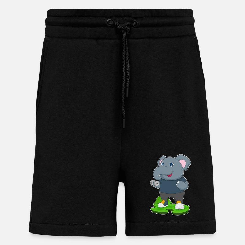 Bodybuilding éléphant avec haltères - Short bio décontracté fabriqué en UE - SOLID BLACK