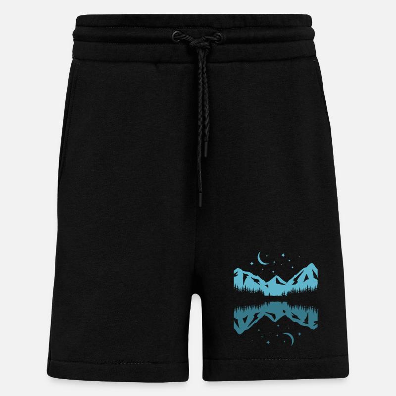 Moonlit Mountain Reflection - Shorts - made by SPREAD - SOLID BLACK