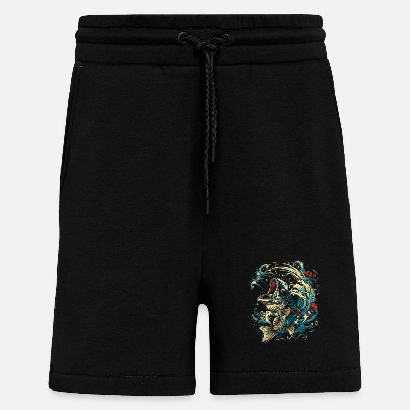 Style de dessin animé de pêche - Short bio décontracté fabriqué en UE - SOLID BLACK