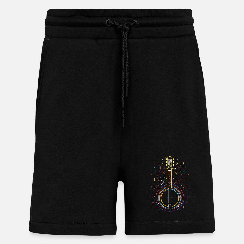 Dessin au trait de banjo - Short bio décontracté fabriqué en UE - SOLID BLACK