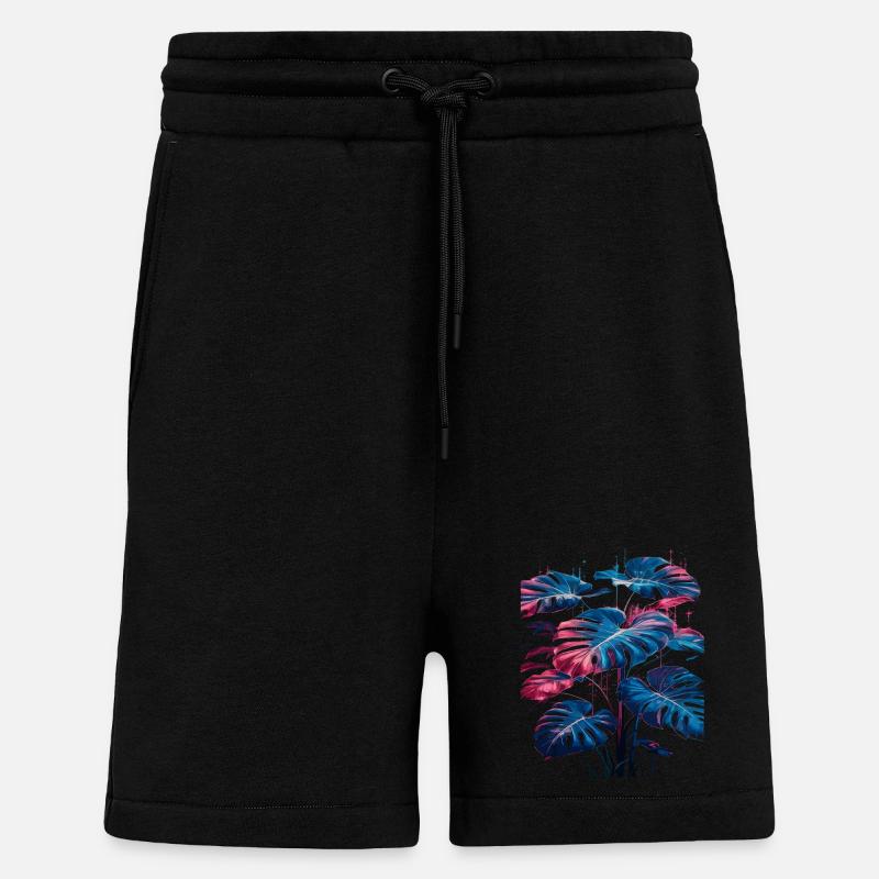 Retro Monstera Pflanze Neon Synthwave - Shorts - made by SPREAD - SOLID BLACK