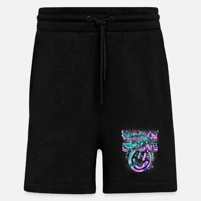Smileys et texte phosphorescents - Short bio décontracté fabriqué en UE - SOLID BLACK