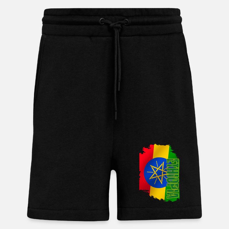 Drapeau de l’Éthiopie vertical, J’aime l’Éthiopie - Short bio décontracté fabriqué en UE - SOLID BLACK