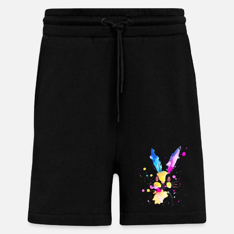 Lapin abstrait à l'aquarelle 🐇 - Short bio décontracté fabriqué en UE - SOLID BLACK