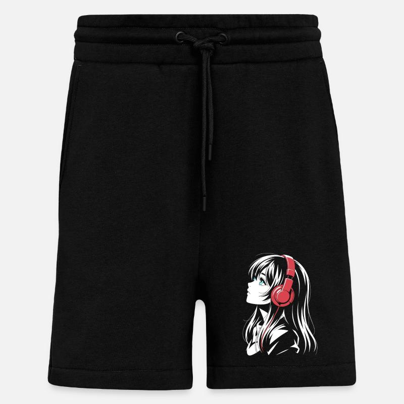 Anime Girl mit Kopfhörer Design - Shorts - made by SPREAD - SOLID BLACK