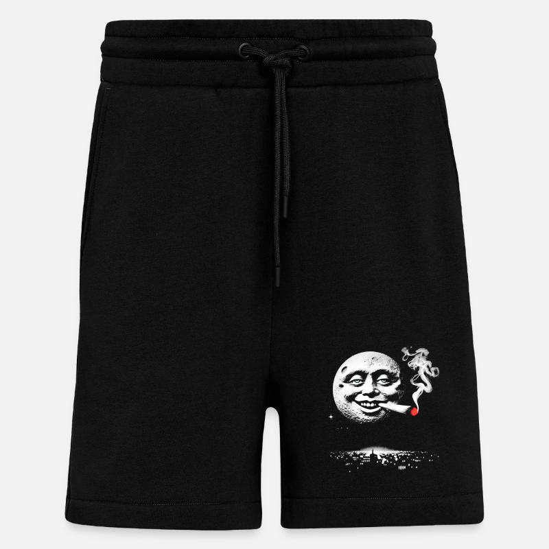 Moonlit Mischief with Smiling Face - Shorts - made by SPREAD - SOLID BLACK