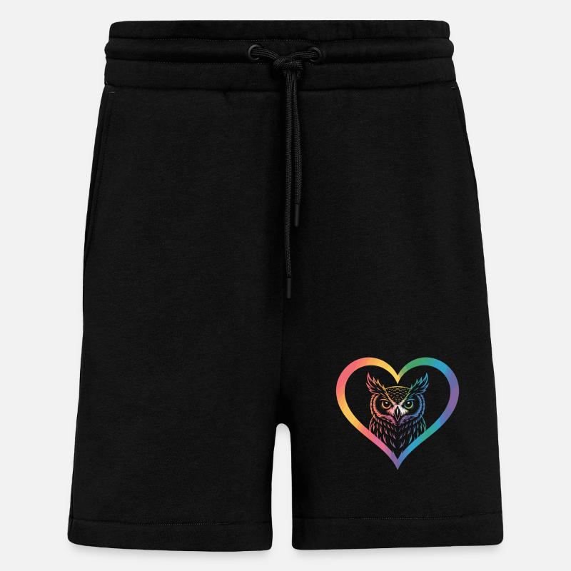 Regenbogen Eulen Herz Design - Shorts - made by SPREAD - SOLID BLACK