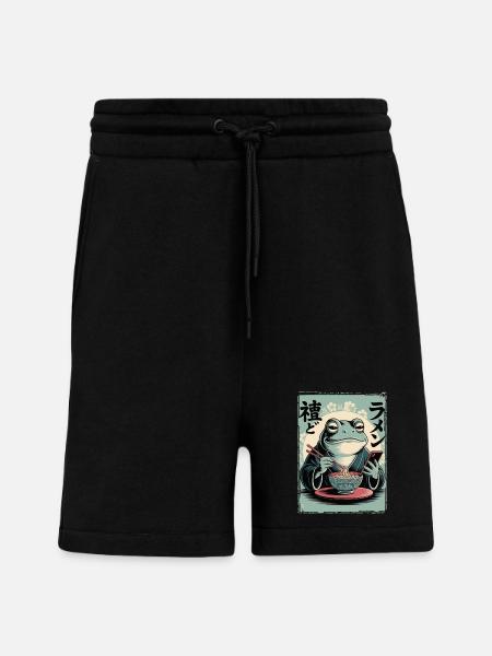Funny frog, grumpy, Japanese art, ramen - Shorts - made by SPREAD - SOLID BLACK