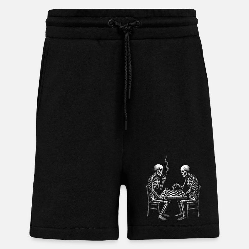 squelettes jouant aux échecs illustration - Short bio décontracté fabriqué en UE - SOLID BLACK