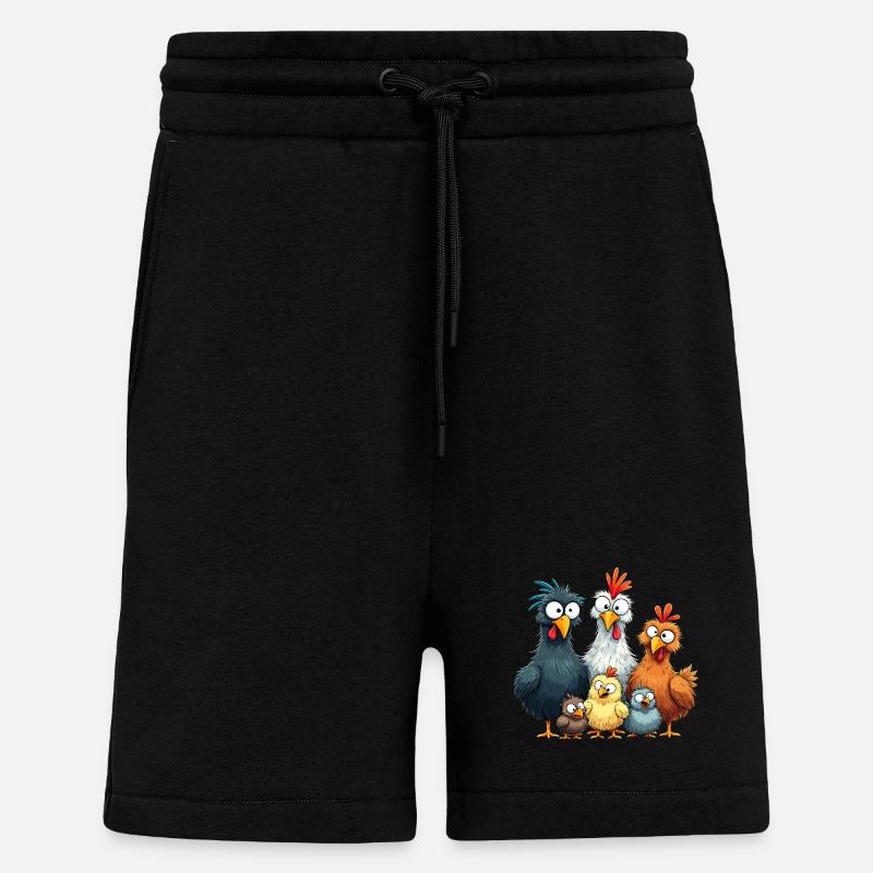 Bunte Hühnergruppe Comedy Design - Shorts - made by SPREAD - SOLID BLACK