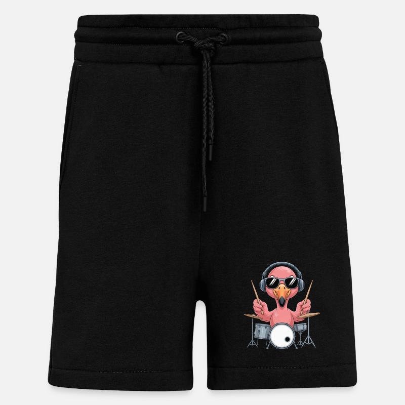 Flamingo Schlagzeuger Mit Kopfhörern - Shorts - made by SPREAD - SOLID BLACK