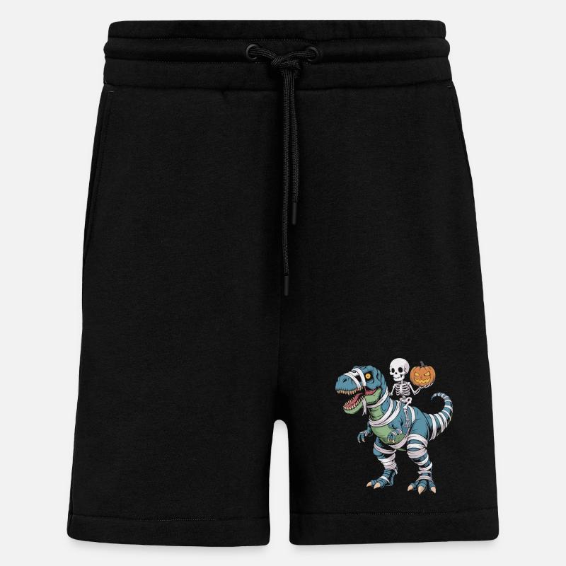 T-Rex d’Halloween avec skellet et citrouille - Short bio décontracté fabriqué en UE - SOLID BLACK