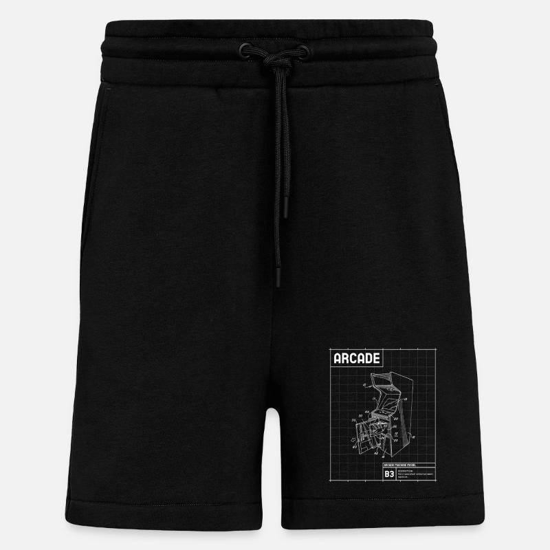 Retro Arcade Sketch on Grid - Shorts - made by SPREAD - SOLID BLACK