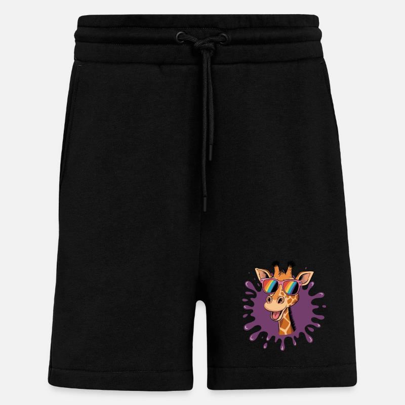Fröhliche Giraffe Mit Regenbogenbrille Im Coolen - Shorts - made by SPREAD - SOLID BLACK