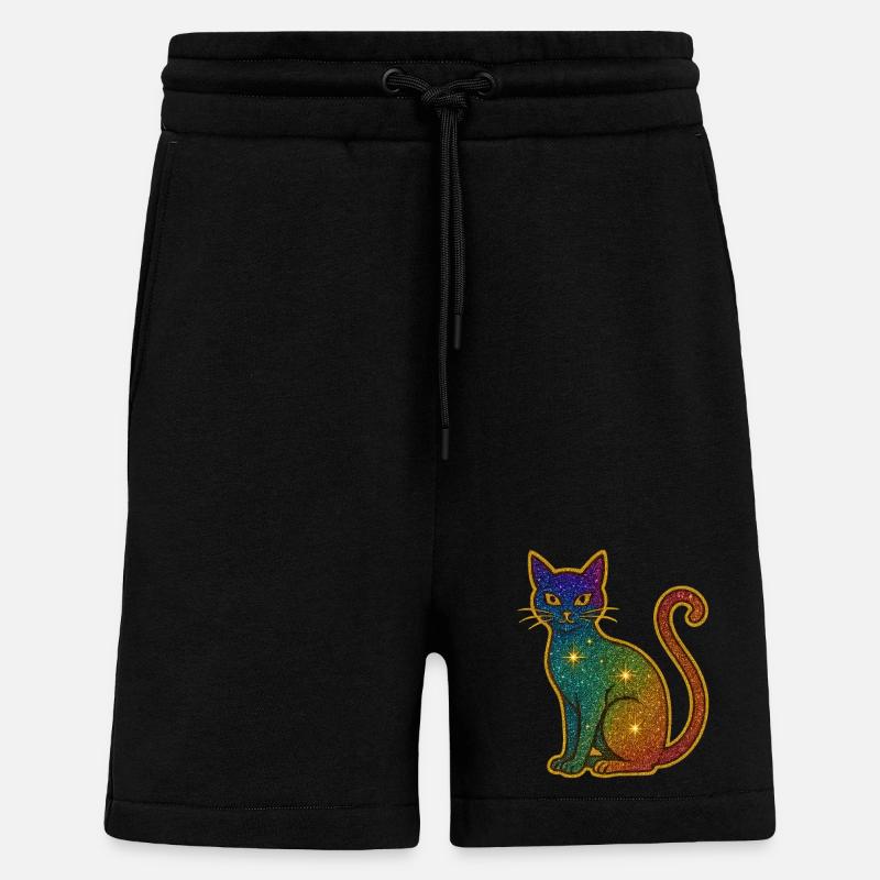 Regenbogen Glitzer Katze zu Halloween - Shorts - made by SPREAD - SOLID BLACK