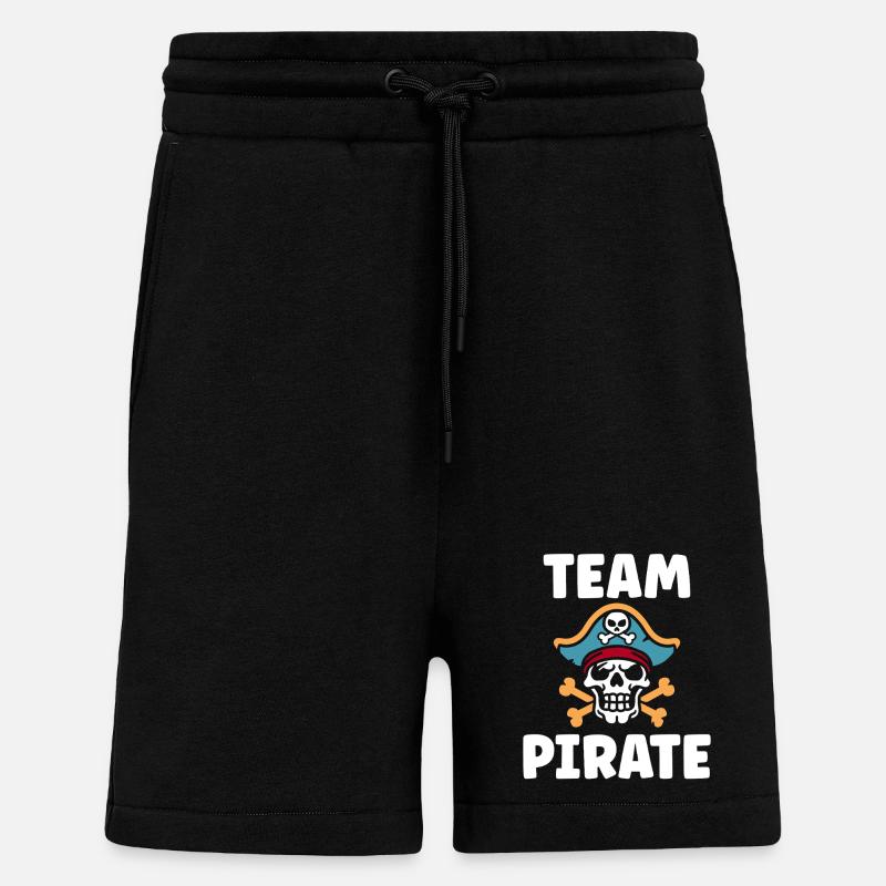Crâne pirate et logo TEAM PIRATE - Short bio décontracté fabriqué en UE - SOLID BLACK
