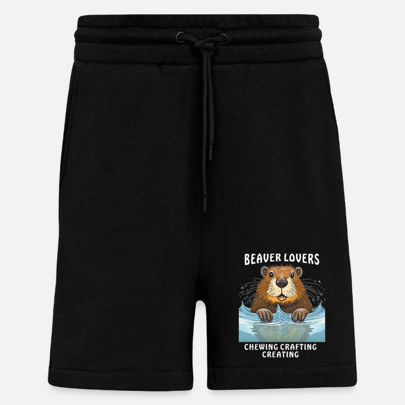 BEAVER LOVERS CHEWING CRAFTING CREATING - Shorts - made by SPREAD - SOLID BLACK