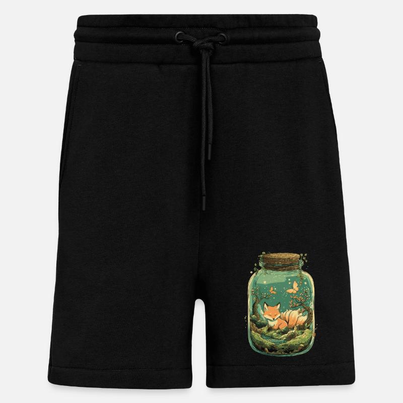 Magic Kitsune Fox Kawaii Terrarium - Shorts - made by SPREAD - SOLID BLACK
