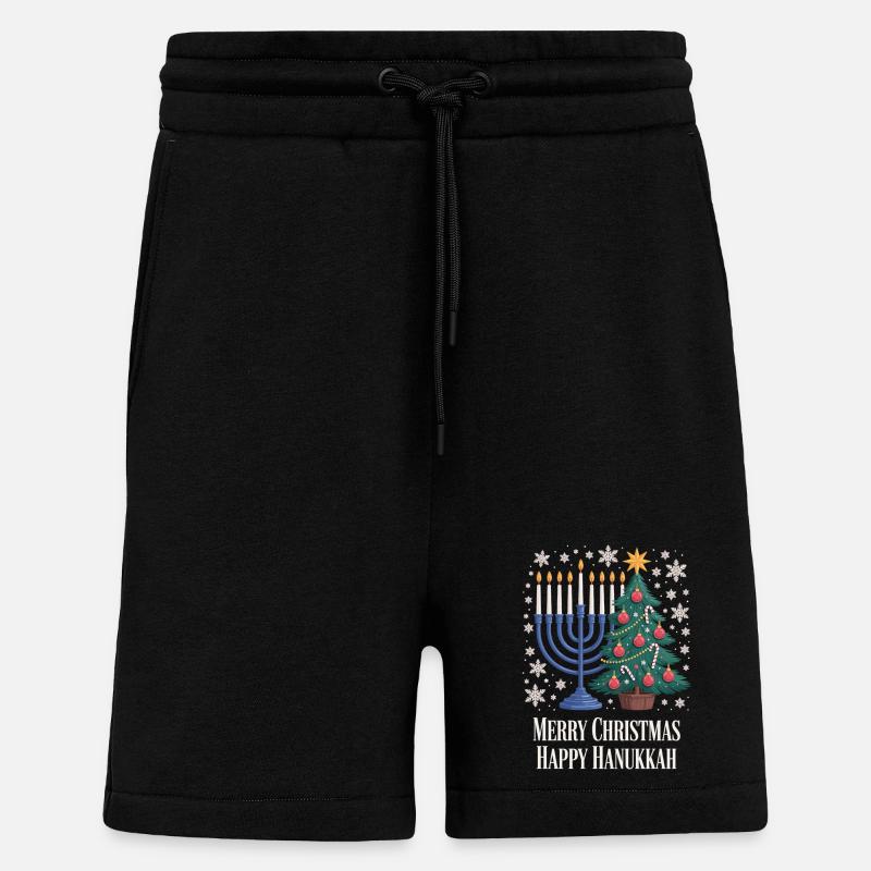 Joyeux Noël Joyeux Hanoukka Chemise - Short bio décontracté fabriqué en UE - SOLID BLACK