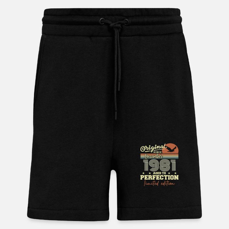 44th Birthday | Original December 1981 - Shorts - made by SPREAD - SOLID BLACK