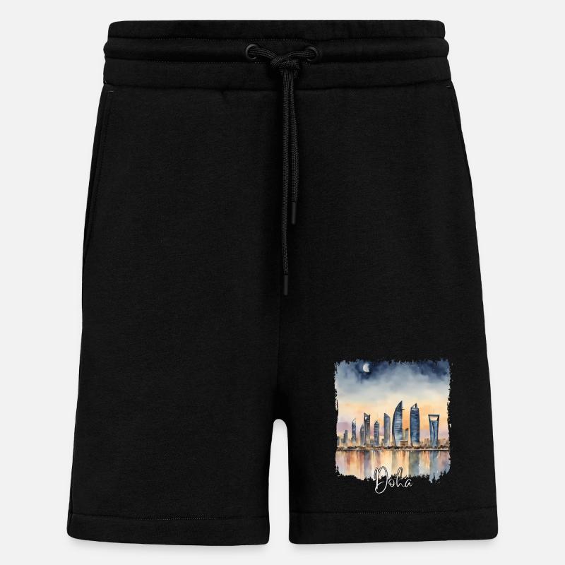 Doha Aquarell, Doha Katar - Shorts - made by SPREAD - SOLID BLACK