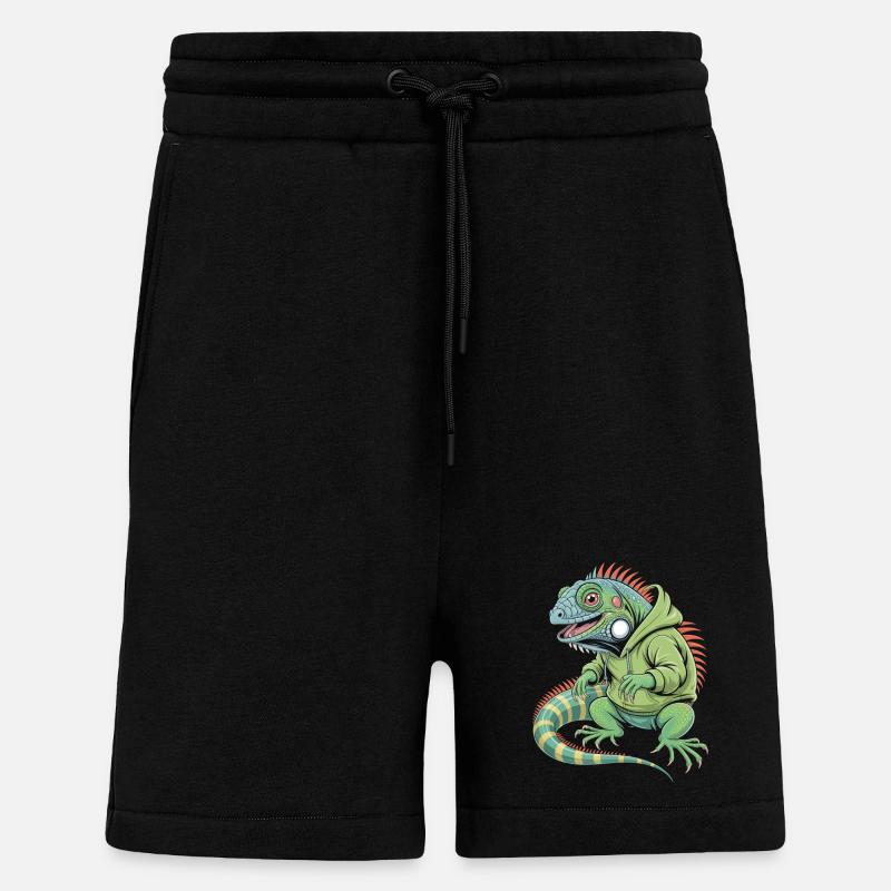 Iguane cool avec sweat à capuche - Short bio décontracté fabriqué en UE - SOLID BLACK