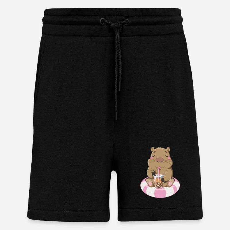 Relaxed Wombat With Bubble Tea Illustration - Shorts - made by SPREAD - SOLID BLACK