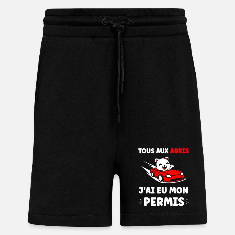 Panda en Cabrio Rouge Permis - Short bio décontracté fabriqué en UE - SOLID BLACK