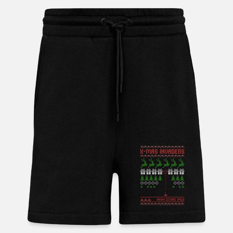 X-Mas Invaders | Shooting Game | ugly christmas - Shorts - made by SPREAD - SOLID BLACK