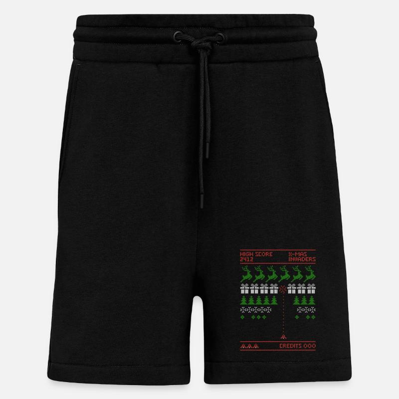 X-Mas Invaders | Shooting Game | ugly christmas - Shorts - made by SPREAD - SOLID BLACK