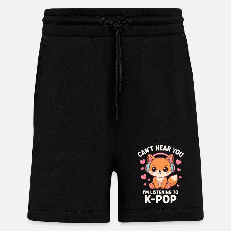 Kawaii Fox Loves K-Pop - Shorts - made by SPREAD - SOLID BLACK