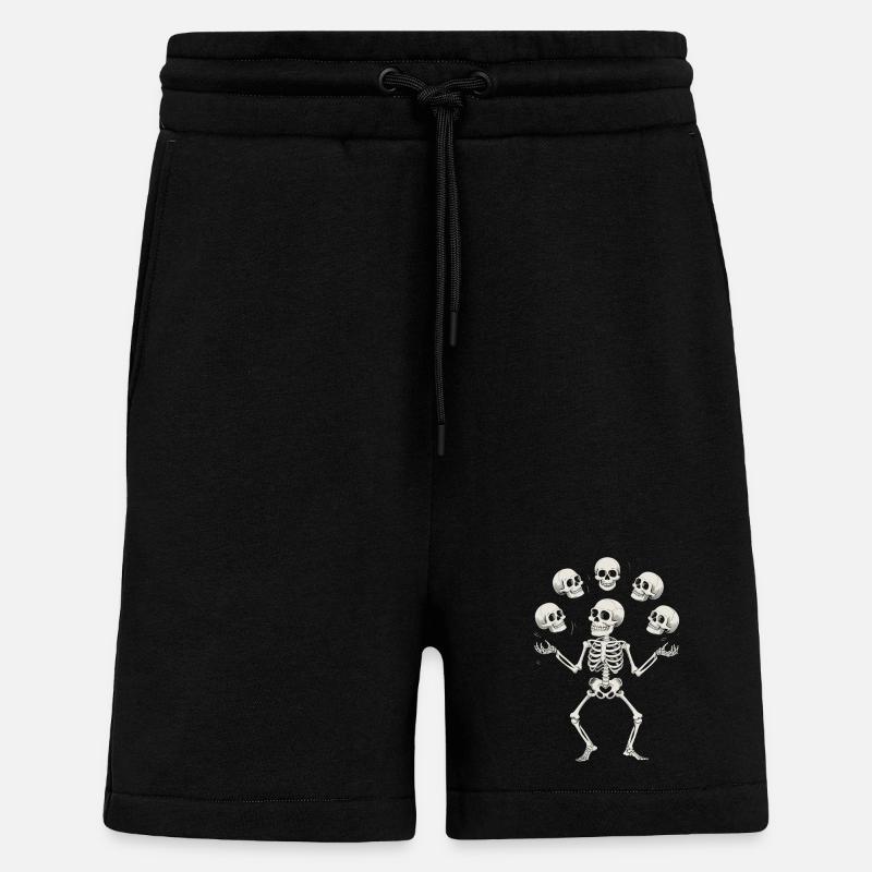 Skeleton juggling with skulls art - Shorts - made by SPREAD - SOLID BLACK