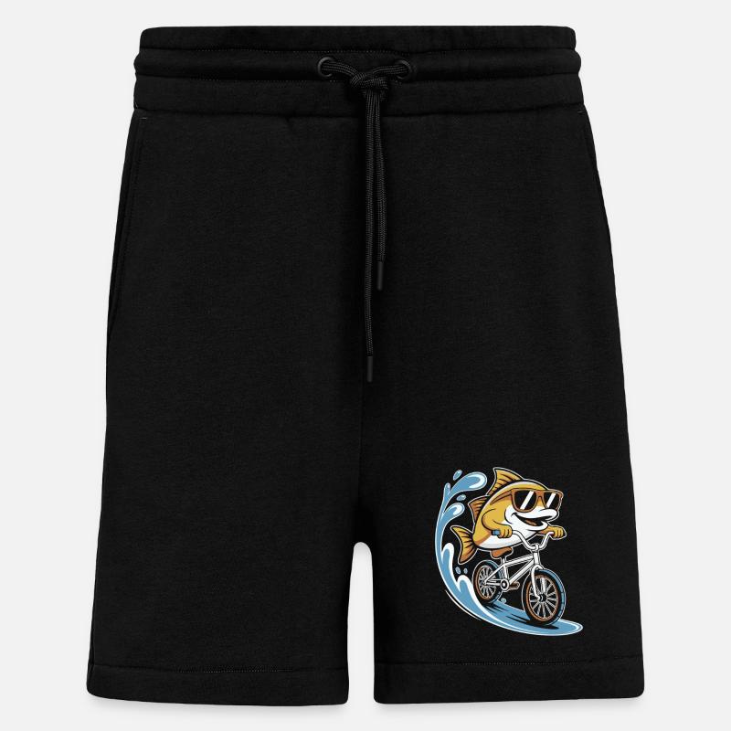 Fish with sunglasses on bicycle - Shorts - made by SPREAD - SOLID BLACK
