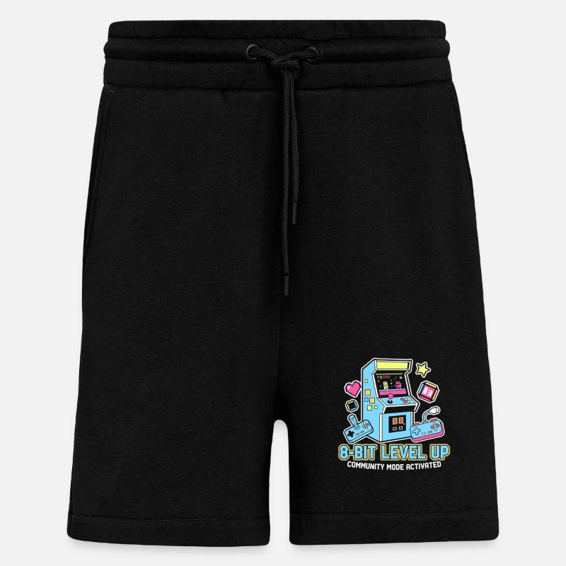 8-Bit LEVEL Arcade Retro Gaming Community - Shorts - made by SPREAD - SOLID BLACK