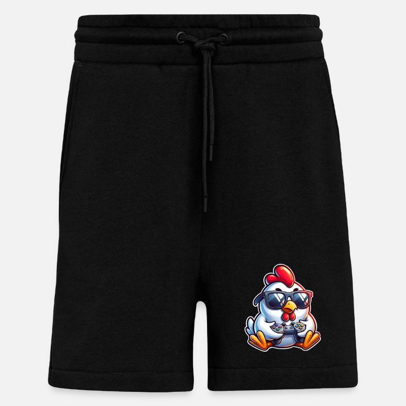 Gamer Chicken with Controller - Shorts - made by SPREAD - SOLID BLACK