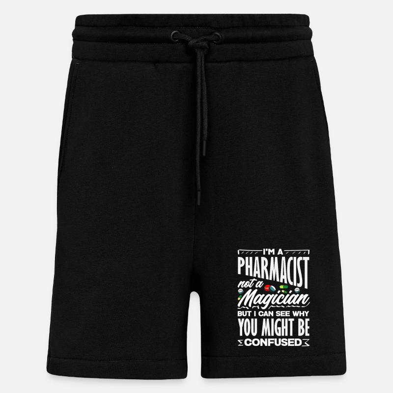 Pharmacien, pas magicien, technicien de pharmacie - Short bio décontracté fabriqué en UE - SOLID BLACK