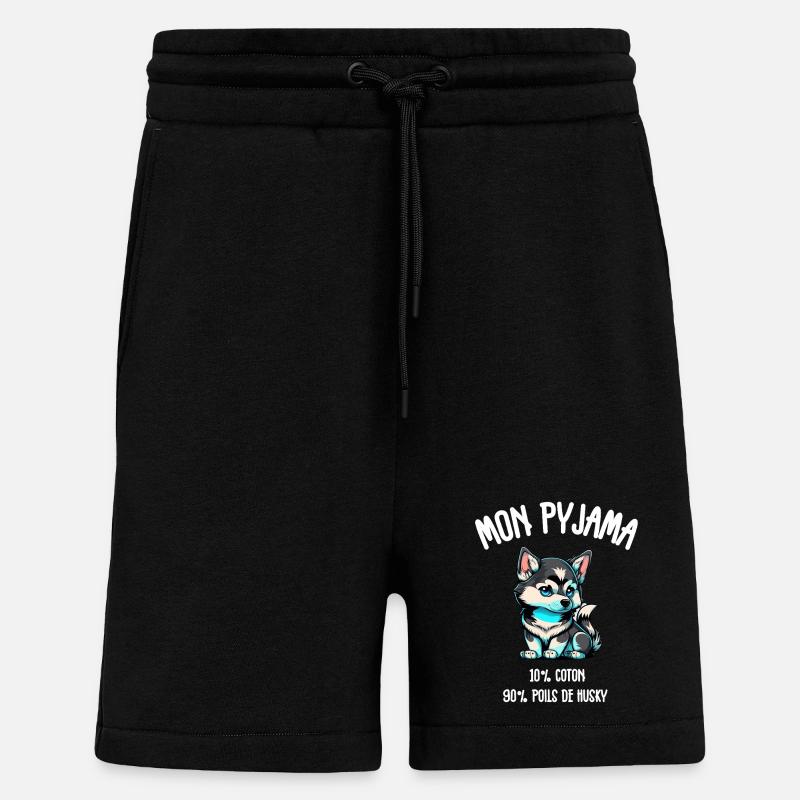 Pyjama Drôle Chien Husky - Short bio décontracté fabriqué en UE - SOLID BLACK