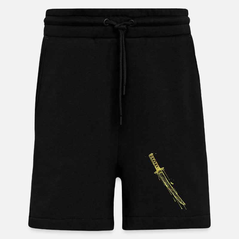 Golden Katana Samurai Sword - Shorts - made by SPREAD - SOLID BLACK