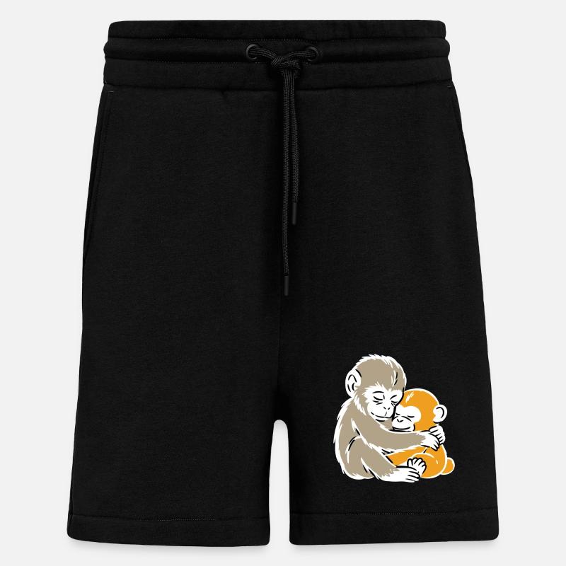 Monkey Hug Duo Illustration - Shorts - made by SPREAD - SOLID BLACK