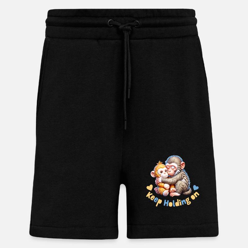 Hugging Monkeys Keep Holding On - Shorts - made by SPREAD - SOLID BLACK