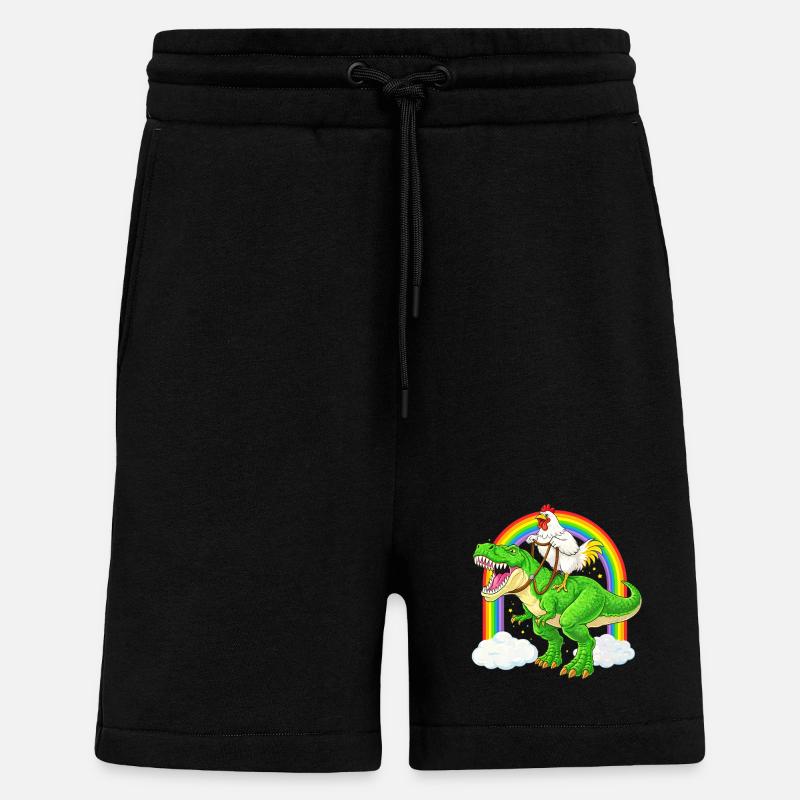 Chicken Riding T-Rex Dinosaur Rainbow - Shorts - made by SPREAD - SOLID BLACK