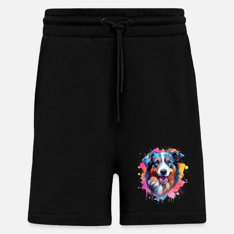 Farbenfrohe Splash-Kunst Australischer Schäferhund - Shorts - made by SPREAD - SOLID BLACK