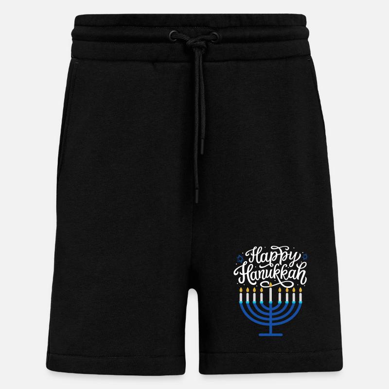 Joyeux Menorah de Hanoucca - Short bio décontracté fabriqué en UE - SOLID BLACK