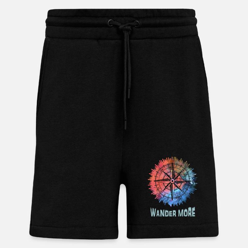 Wander More Compass Batik - Shorts - made by SPREAD - SOLID BLACK