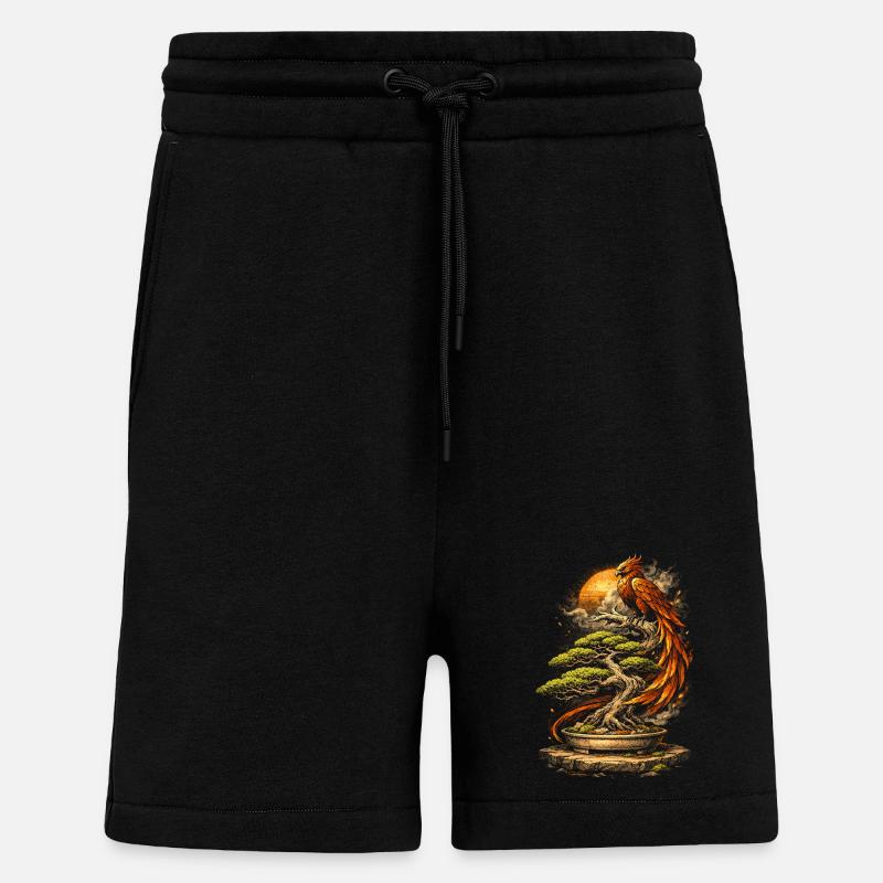 Bonsaï avec phénix - Short bio décontracté fabriqué en UE - SOLID BLACK