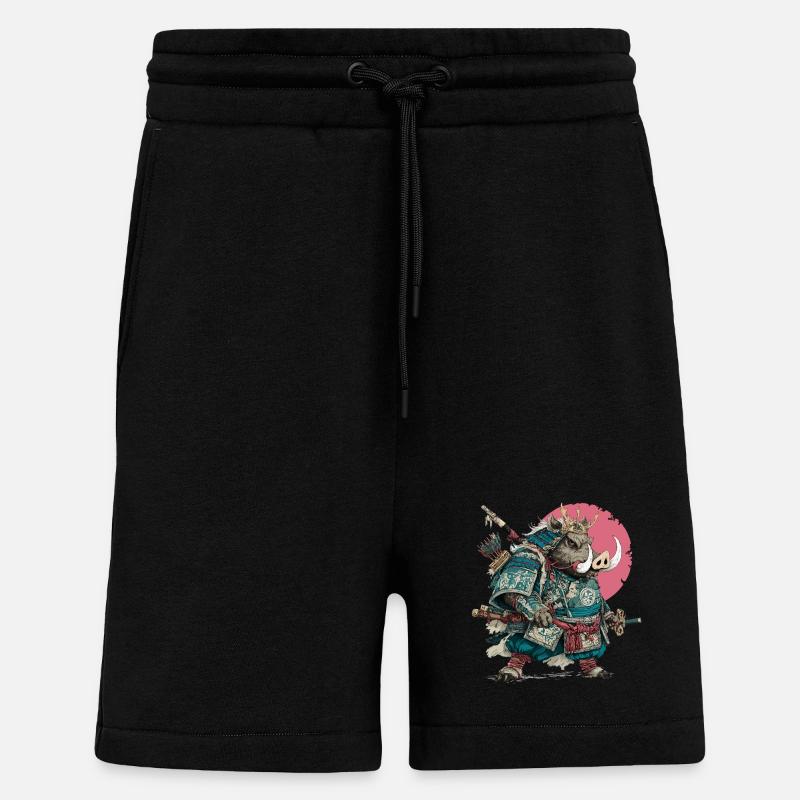Boar Samurai in Teal Armor - Shorts - made by SPREAD - SOLID BLACK
