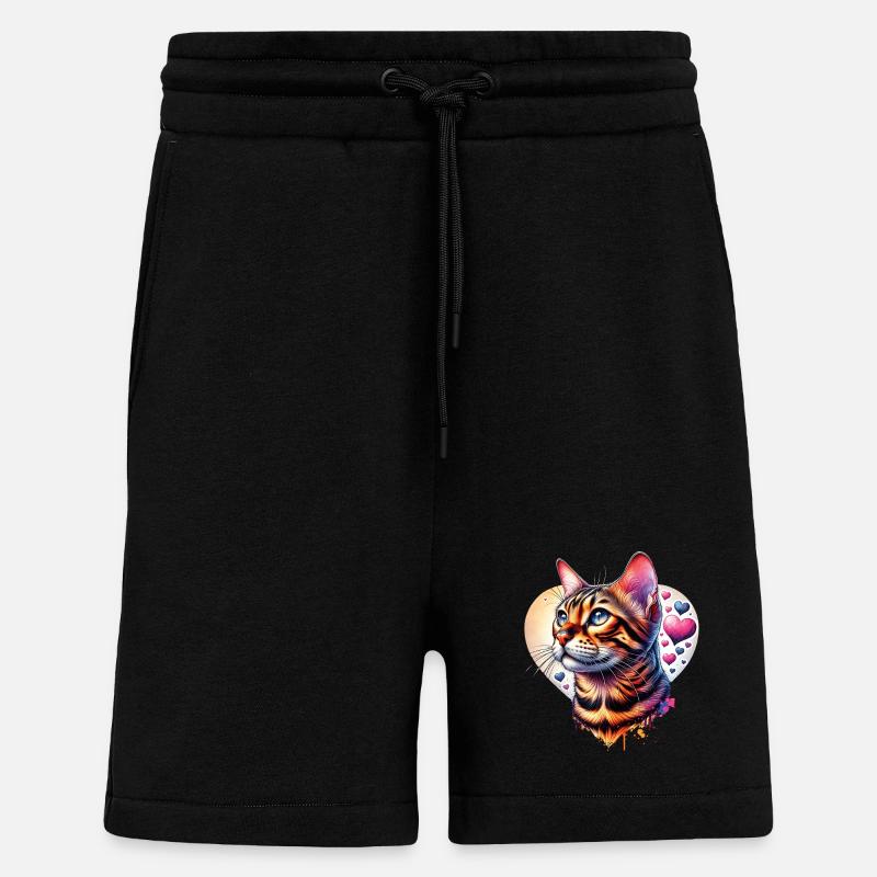 leopard cat - Shorts - made by SPREAD - SOLID BLACK