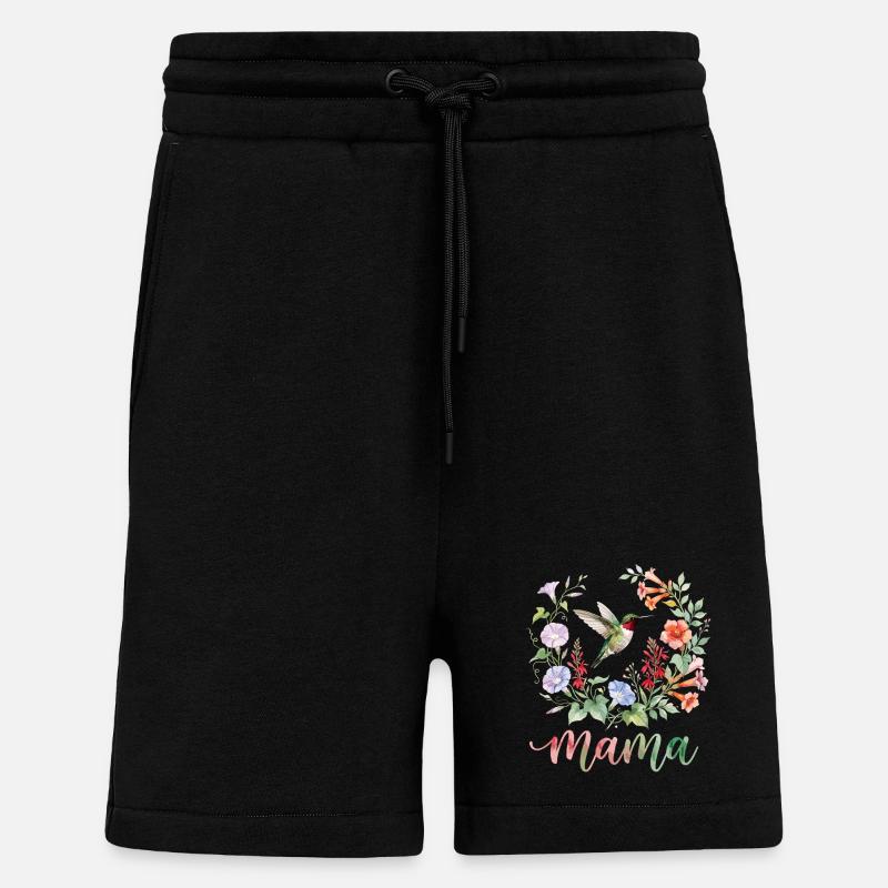 Ruby Throated Hummingbird Mama Mom - Shorts - made by SPREAD - SOLID BLACK