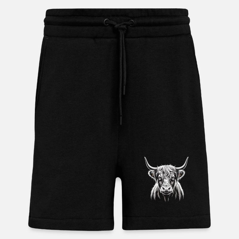Highland Cattle Head Illustration - Shorts - made by SPREAD - SOLID BLACK