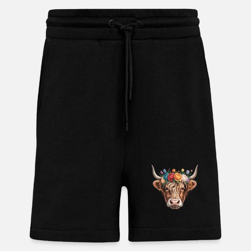 Vache à couronne de fleurs - Short bio décontracté fabriqué en UE - SOLID BLACK